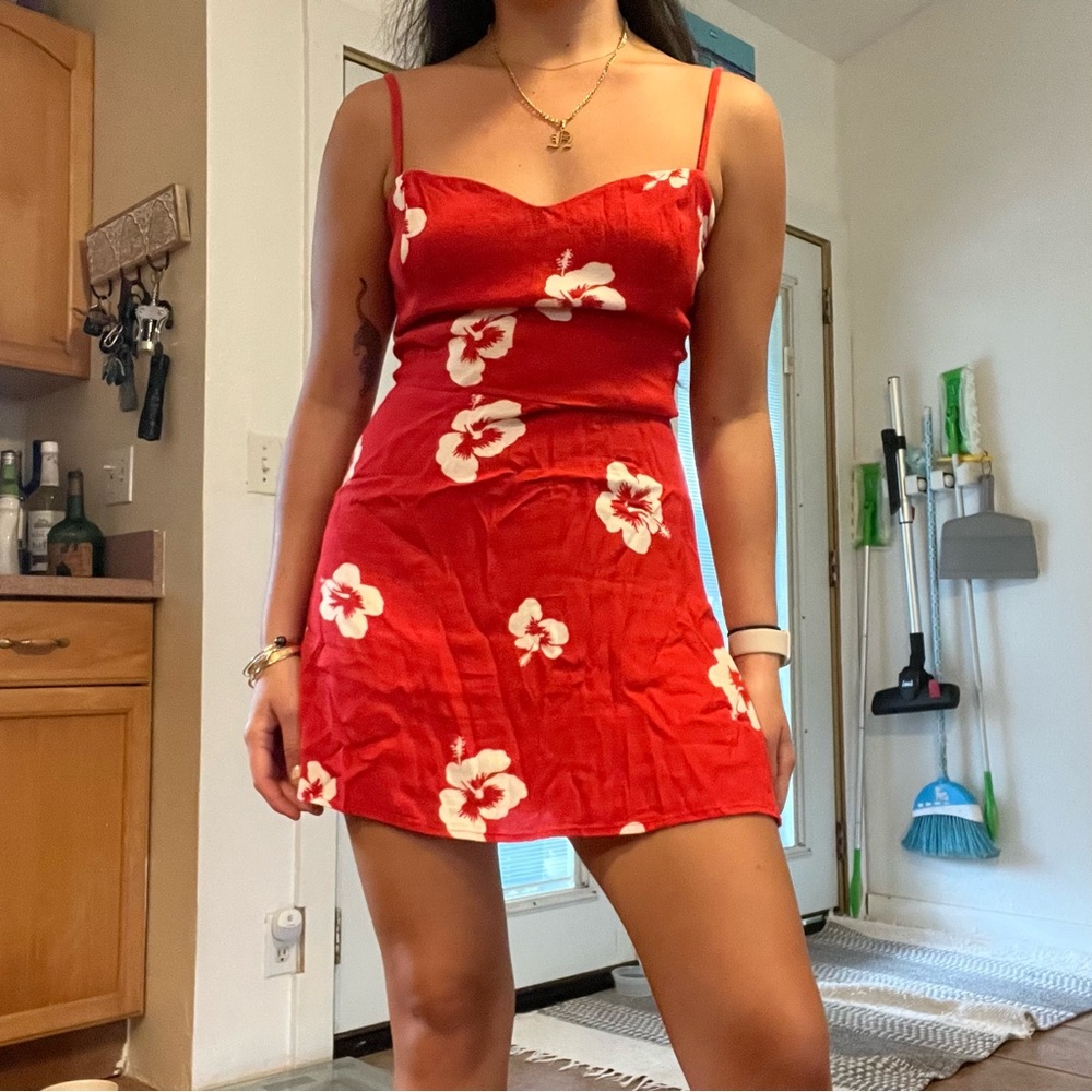 Reformation red hibiscus dress